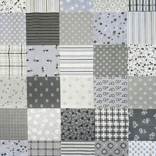 Tissu Coton Patchwork Fleurs Gris Bleu | Laize 1m55