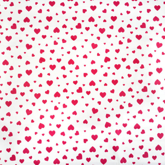Tissu Coton Petits Cœurs Roses Fond Blanc | Laize 1m55