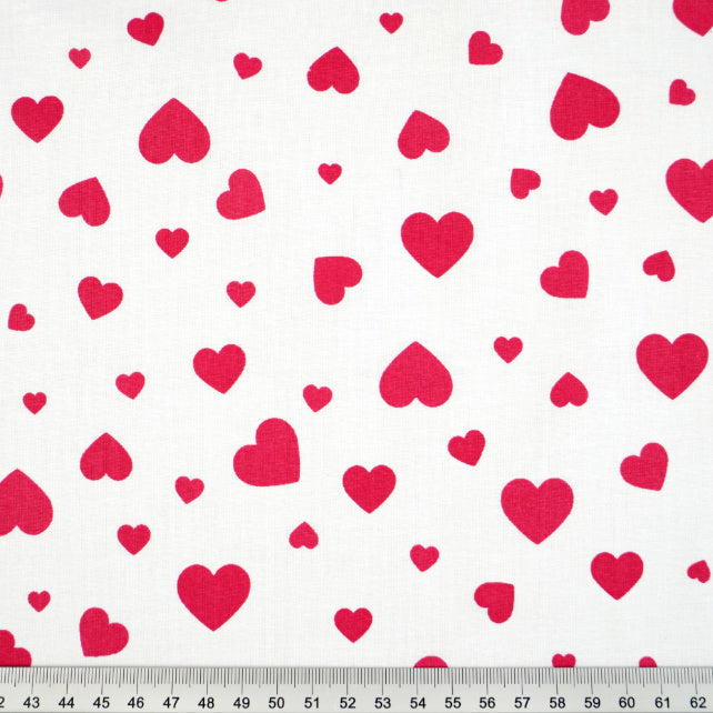 Tissu Coton Petits Cœurs Roses Fond Blanc | Laize 1m55