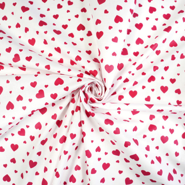Tissu Coton Petits Cœurs Roses Fond Blanc | Laize 1m55