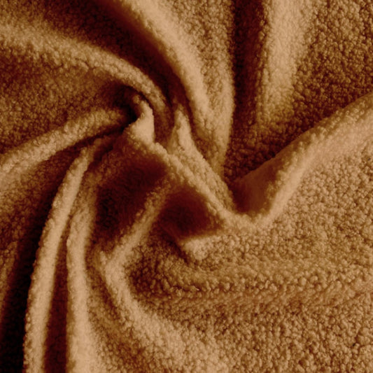 Tissu Teddy Polyester Bouclé | Couleur Camel | Laize 1m50