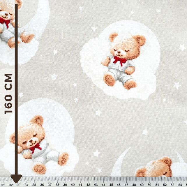 Tissu Coton Teddy Lune Fond Beige Gris | Laize 1m55