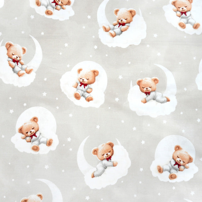 Tissu Coton Teddy Lune Fond Beige Gris | Laize 1m55