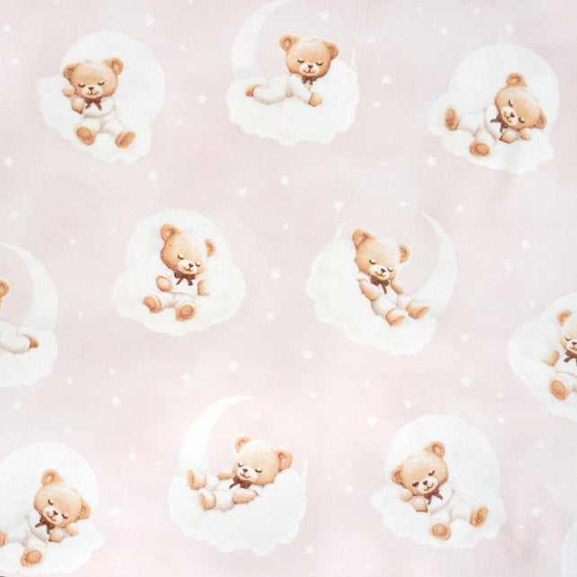 Tissu Coton Teddy Lune Fond Rose | Laize 1m55