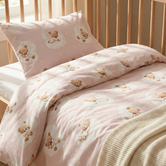 Tissu Coton Teddy Lune Fond Rose | Laize 1m55