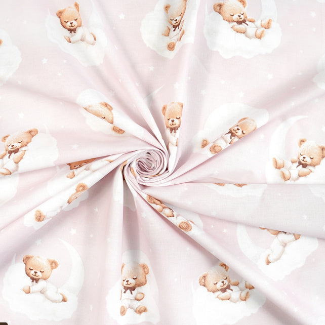 Tissu Coton Teddy Lune Fond Rose | Laize 1m55