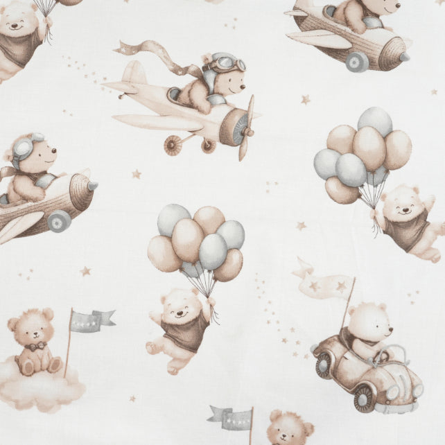 Tissu Coton Teddy Pilote Brun Fond Blanc | Laize 1m55