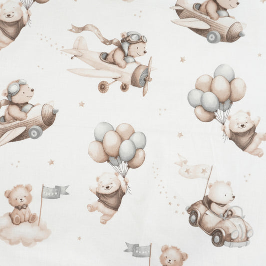 Tissu Coton Teddy Pilote Brun Fond Blanc | Laize 1m55