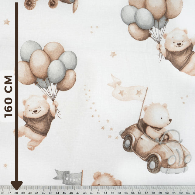 Tissu Coton Teddy Pilote Brun Fond Blanc | Laize 1m55