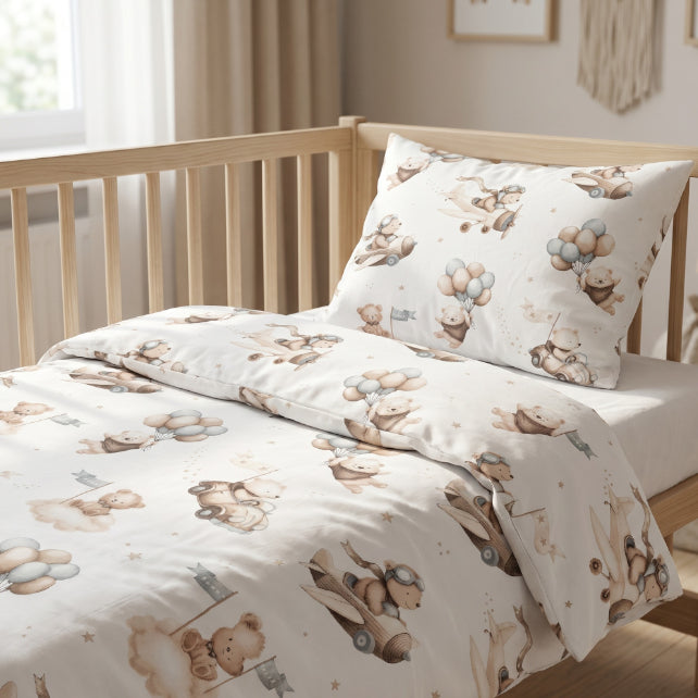 Tissu Coton Teddy Pilote Brun Fond Blanc | Laize 1m55