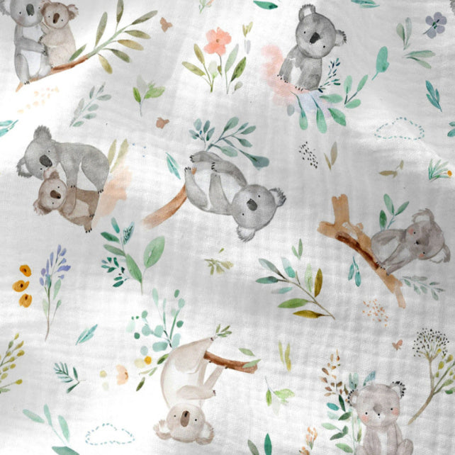 Tissu Double Gaze De Coton Imprimé | Kokoala Fond Blanc