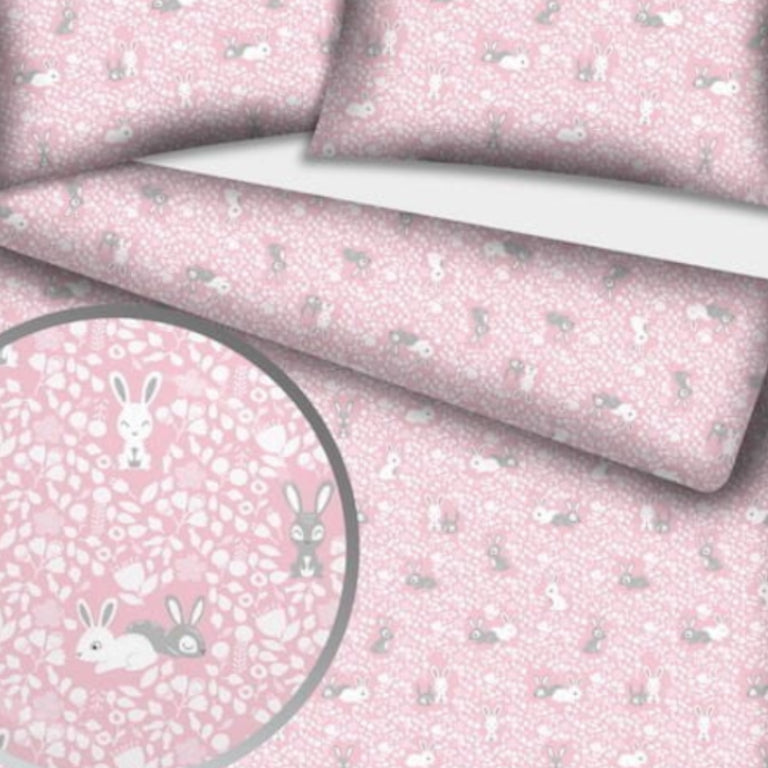 Lapins Blanc Gris Fond Rose | 1m x 1m60