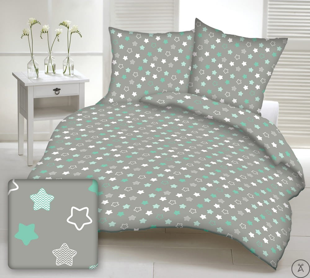 Etoiles Vertes Blanches Fond Gris | 1m x 1m60
