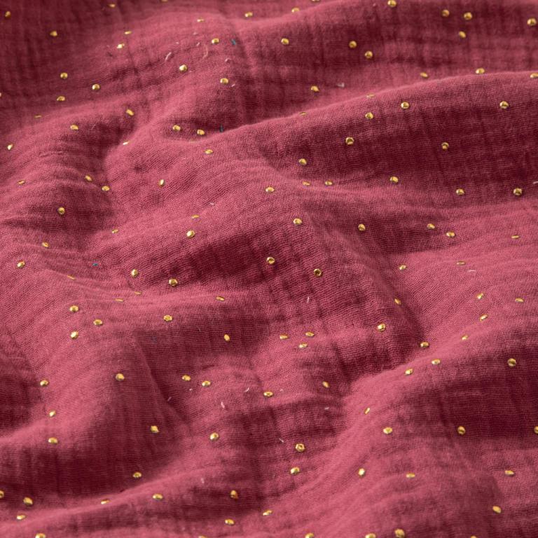 Double Gaze De Coton a Pois Pimiz - Rose Framboise