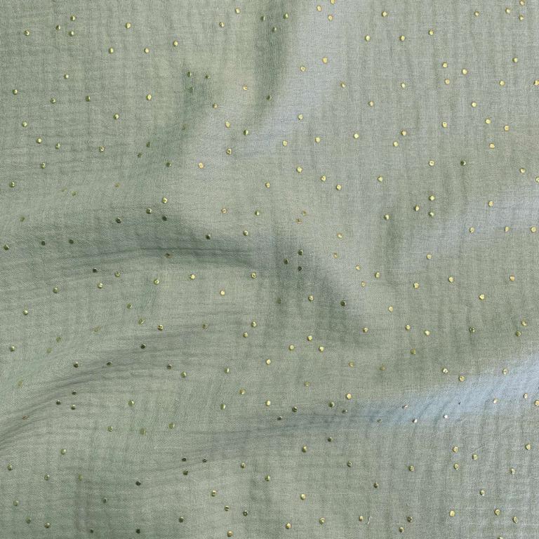 Double Gaze De Coton a Pois Pimiz - Vert de Gris