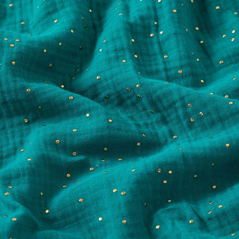 Double Gaze De Coton a Pois Pimiz - Emeraude