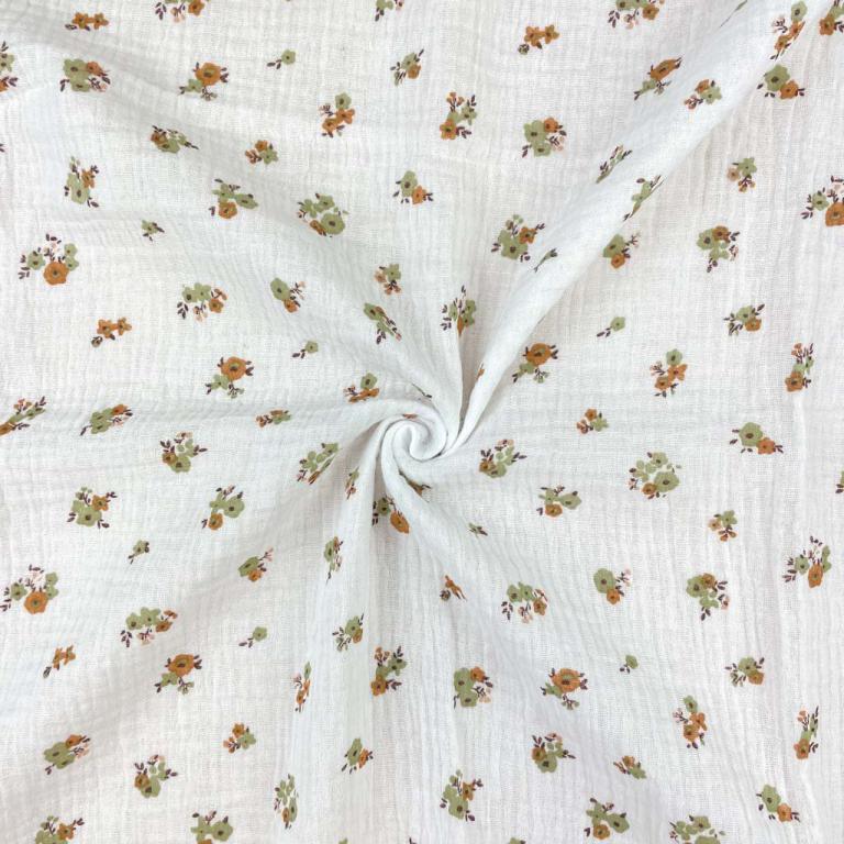 Double Gaze De Coton Imprimé - Fleurs Hope Blanc