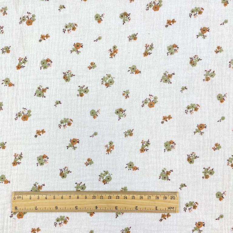 Double Gaze De Coton Imprimé - Fleurs Hope Blanc