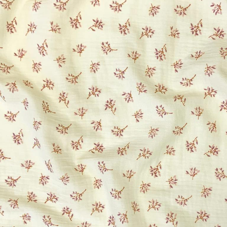 Double Gaze De Coton Imprimé - Fleurs Judy Ecru