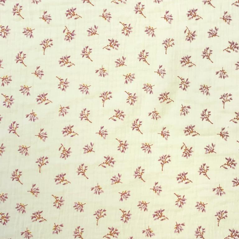 Double Gaze De Coton Imprimé - Fleurs Judy Ecru