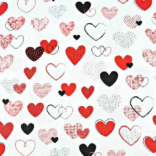 Cœurs Rouges & Noirs sur Fond Rose | 1m x 1m60