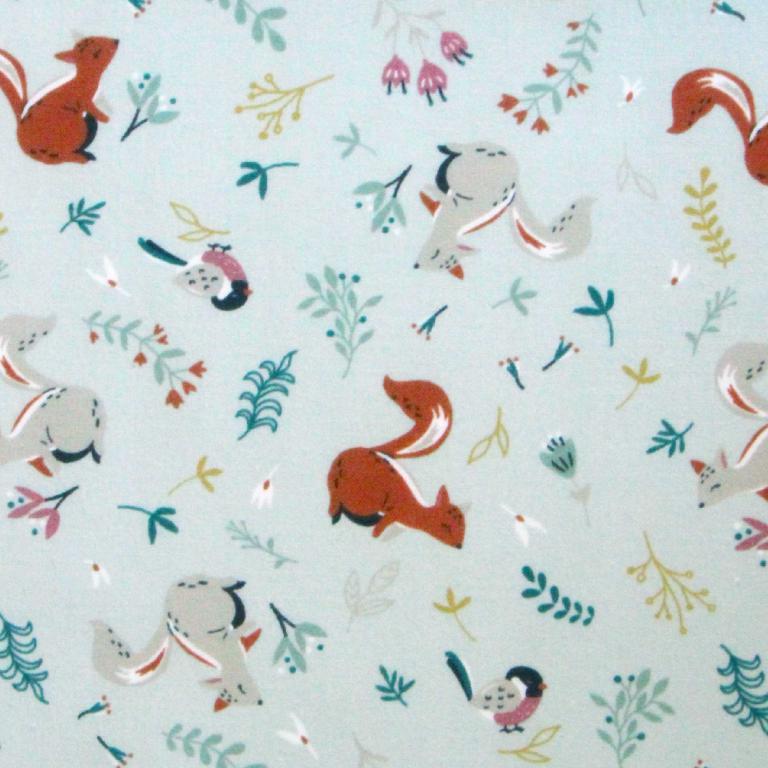 Ecureuil Efanie Fond Bleu Clair | GOTS | 1m x 1m50