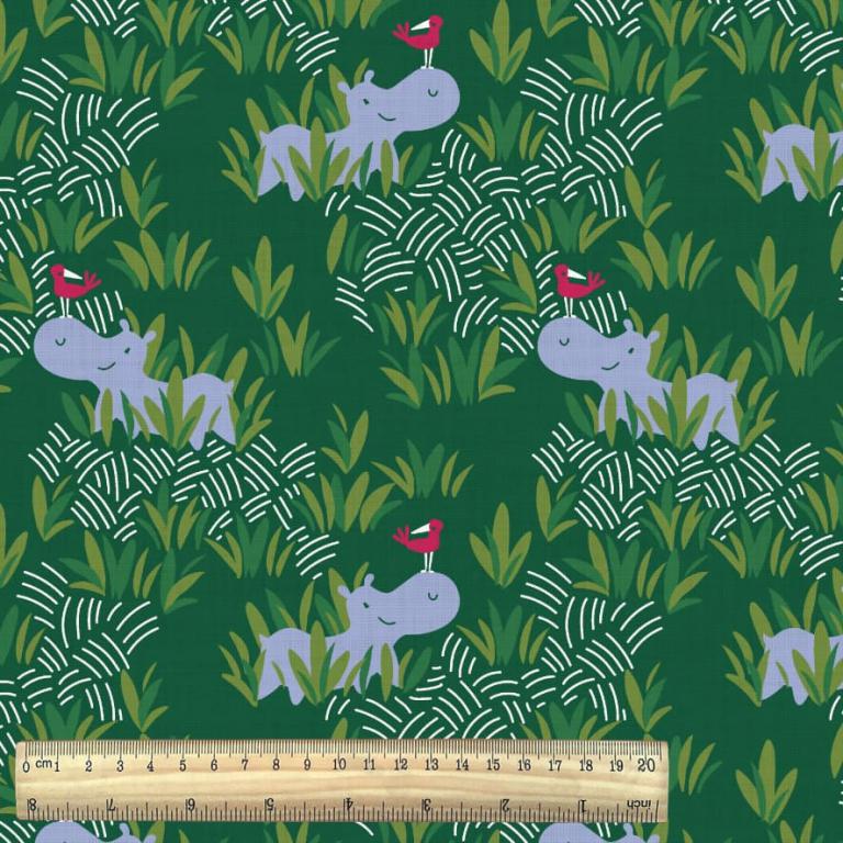 Hippopotame Palmiers Fond Azur | 1m x 1m50