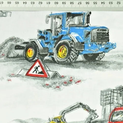 Tissu Coton Transport | Engins de Chantiers Fond Blanc